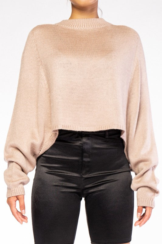 Batwing Sleeve Crop Knitted Sweater Top